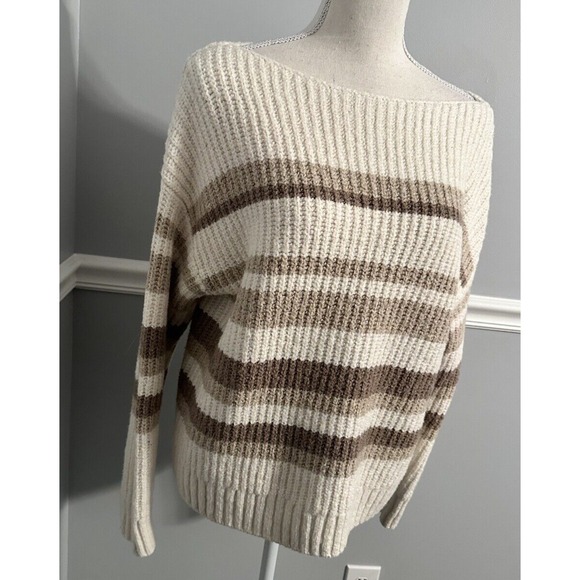 Old Navy Sweater Womens Size L Striped Pullover Boat Neck Chunky Knit Stretch - Picture 5 of 10